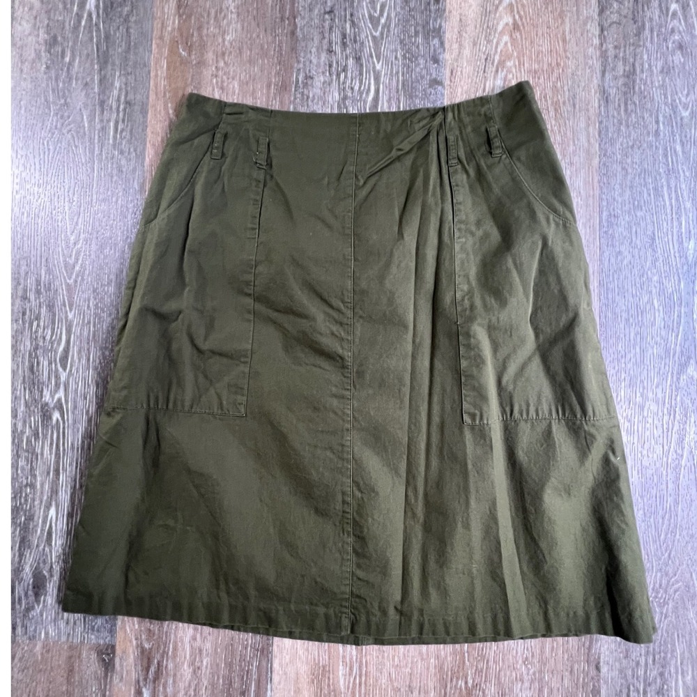 East 5th A-Line Utility Skirt Women 12 Olive Green Side Zip Patch Pockets